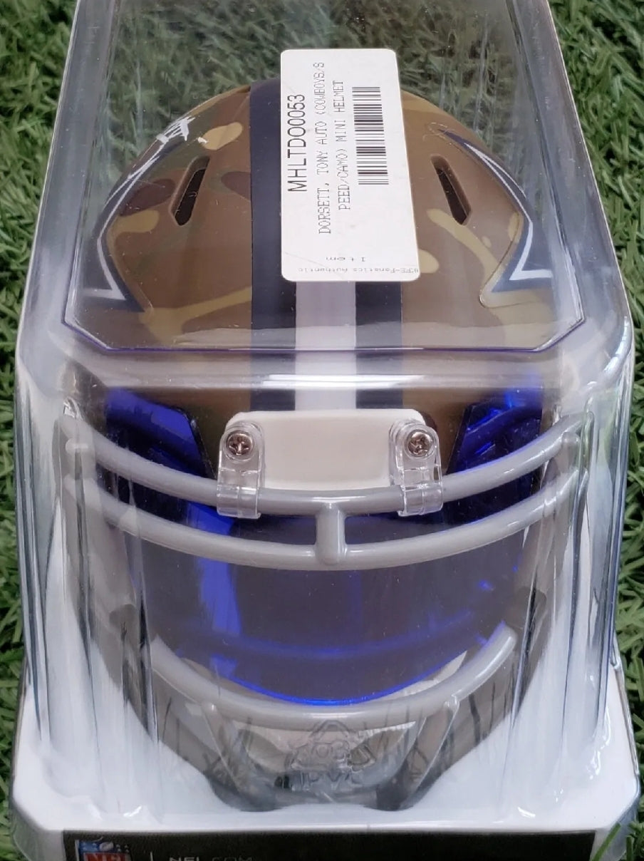 TONY DORSETT(VISOR)Autographed Dallas Cowboys Speed Mini Camo Helmet FANATICS