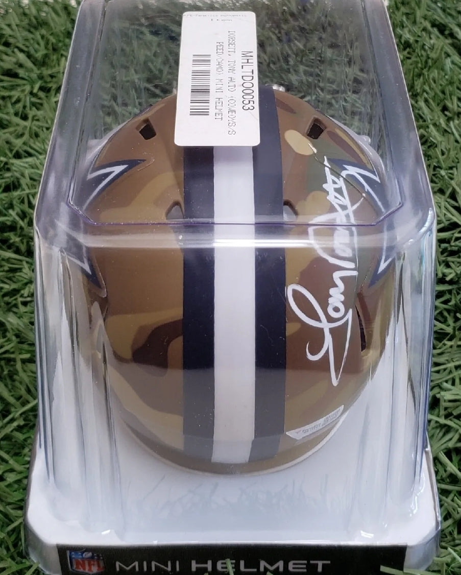 TONY DORSETT(VISOR)Autographed Dallas Cowboys Speed Mini Camo Helmet FANATICS