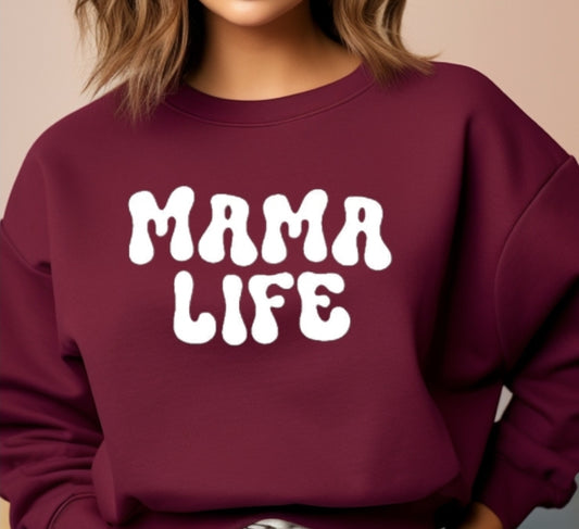 Mama Life - Maroon Crewneck Sweatshirt