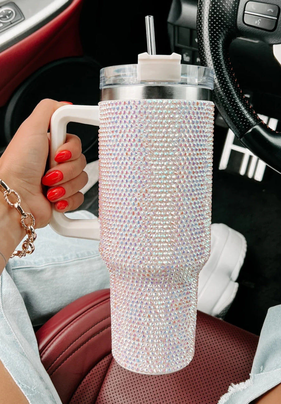 White 40oz Rhinestone Bling Tumblers