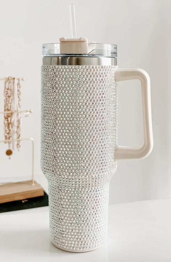 White 40oz Rhinestone Bling Tumblers