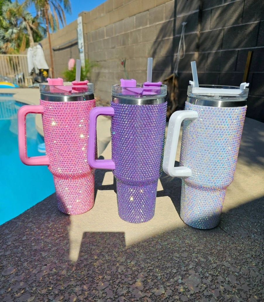 White 40oz Rhinestone Bling Tumblers