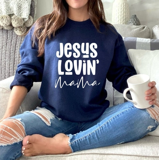 Jesus Lovin' Mama Navy Unisex Crewneck Sweatshirt
