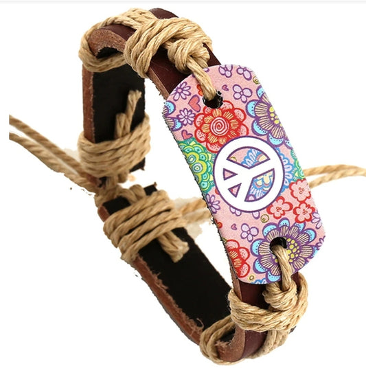 Boho Peace Sign Leather Bracelet