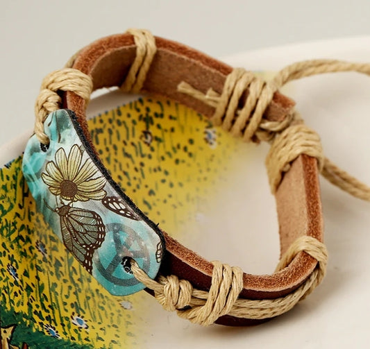 Boho Sunflower Leather Bracelet