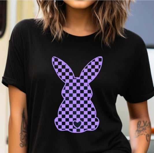 Lavender Bunny Black Tshirt - Puff Print