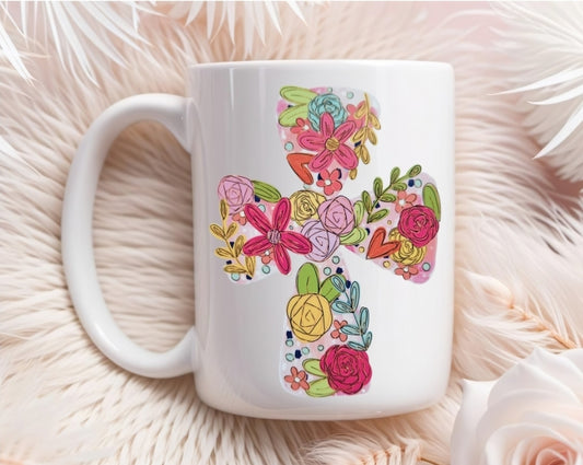 Floral Cross 15oz Ceramic Mug