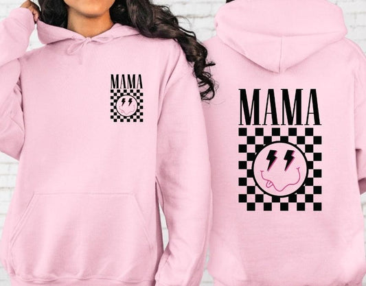 MAMA Checkered Light Pink Hoodie