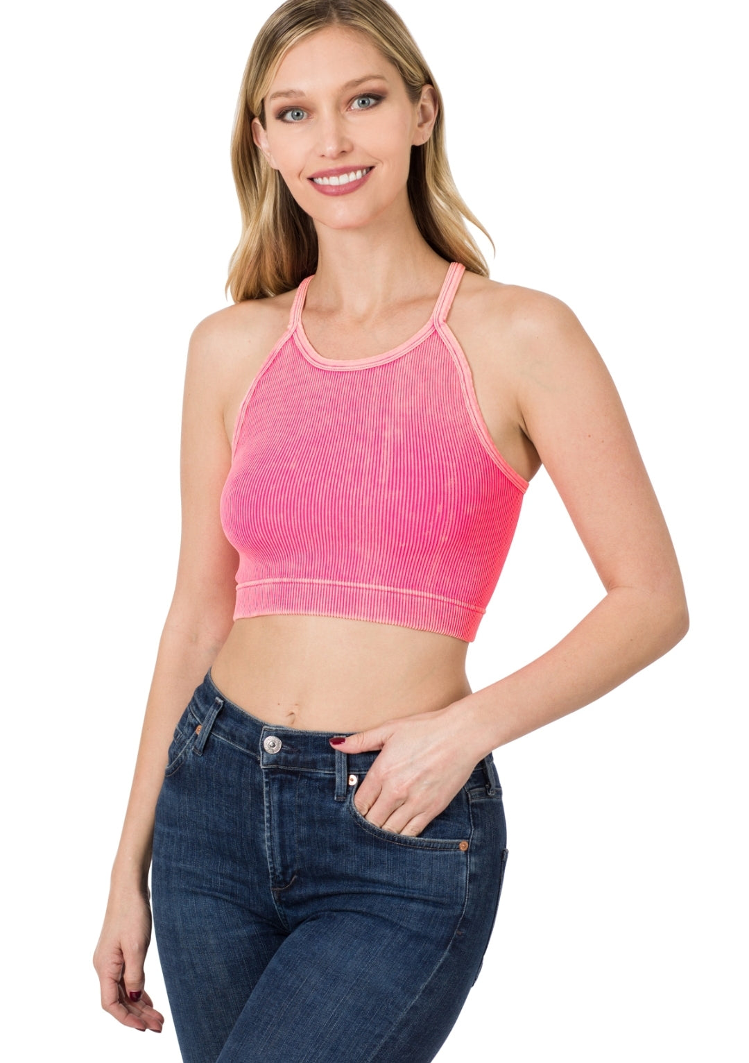 WASHED RIBBED SEAMLESS CROPPED CAMI TOP