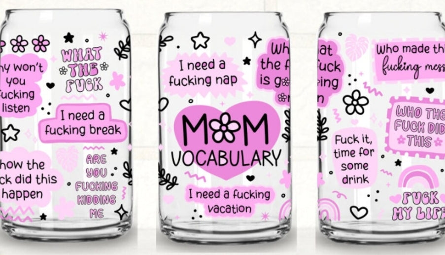 Mom Vocabulary 16oz Glass Cup