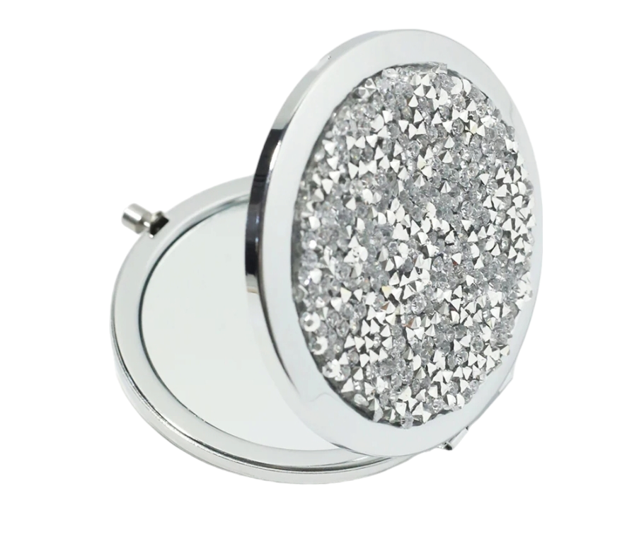 MAGNIFYING DOUBLE-SIDED COMPACT MIRROR - Silver or Purple Mixed Diamond