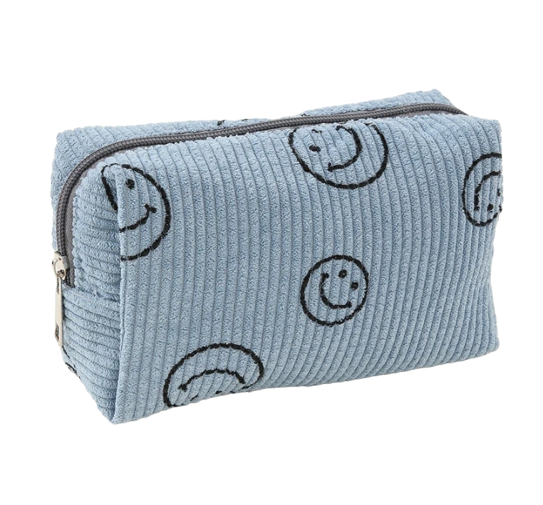 Corduroy Smiley Face Makeup Bag