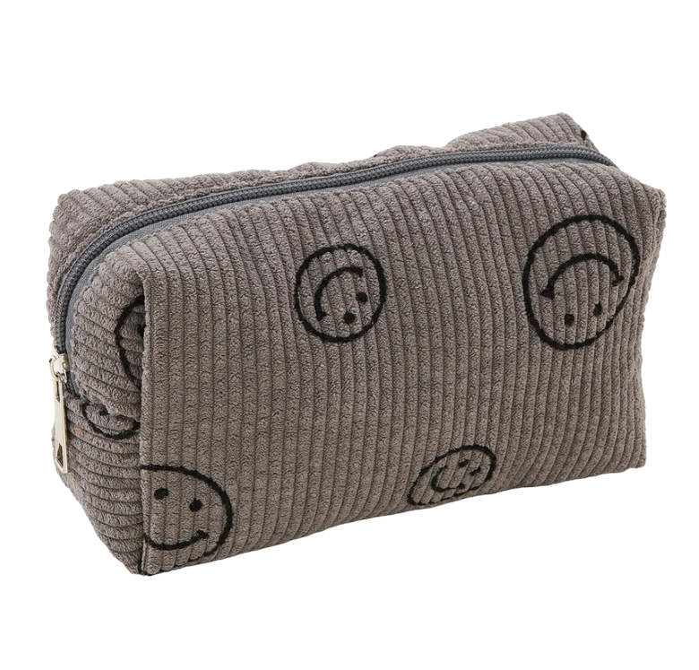 Corduroy Smiley Face Makeup Bag