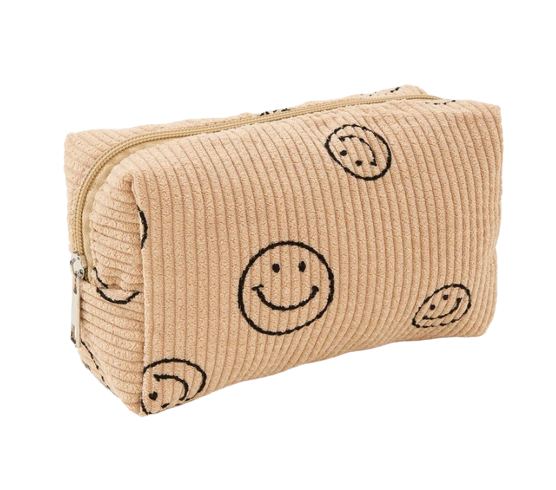 Corduroy Smiley Face Makeup Bag