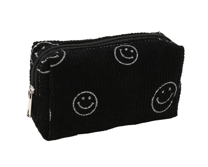 Corduroy Smiley Face Makeup Bag