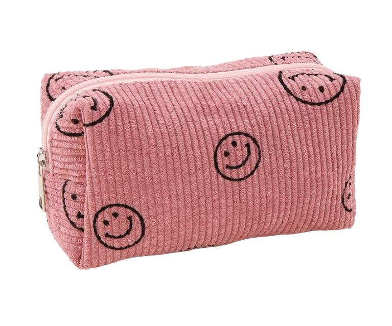 Corduroy Smiley Face Makeup Bag