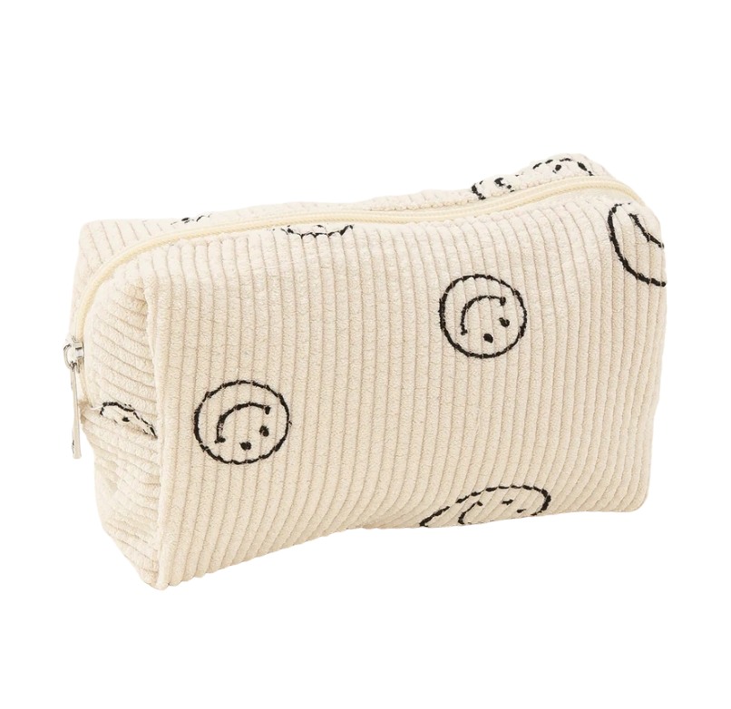 Corduroy Smiley Face Makeup Bag