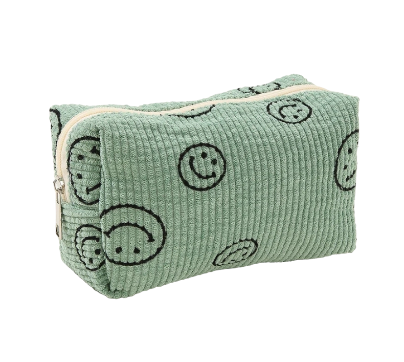 Corduroy Smiley Face Makeup Bag