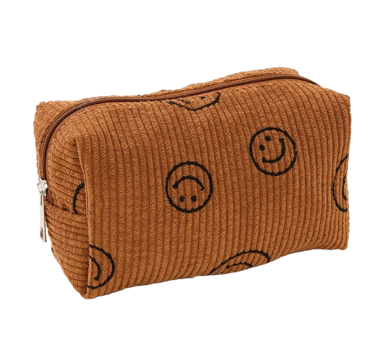 Corduroy Smiley Face Makeup Bag