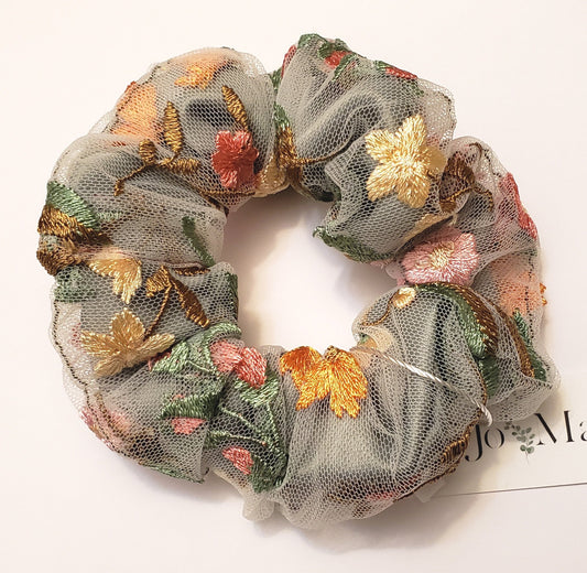 Sage Garden Floral Lace Scrunchie