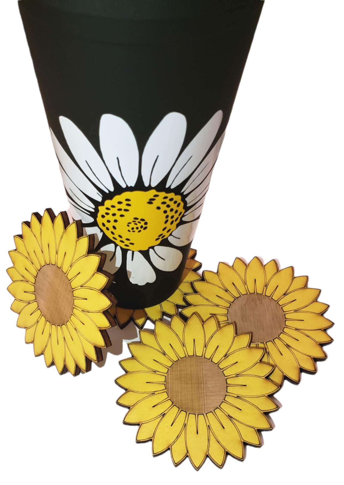 Set of 4 Handmade Farmhouse Inspired Wood Sunflower Coasters