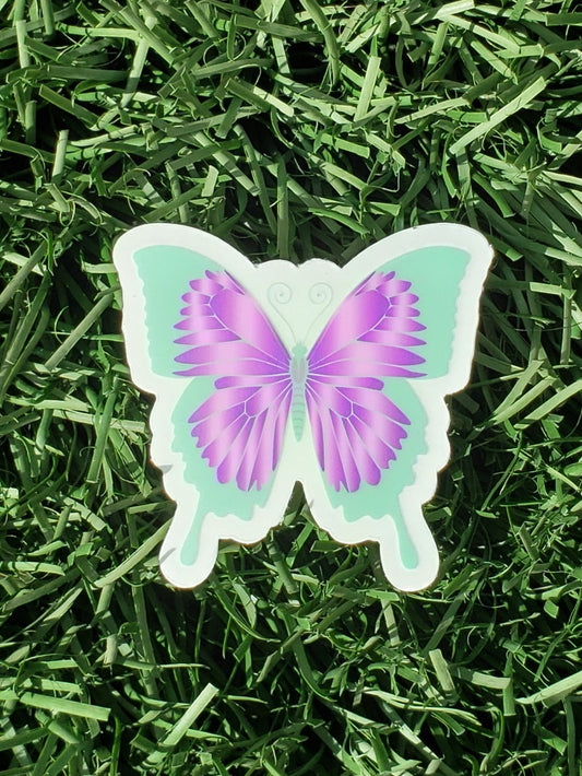 Purple and Green Butterfly Clear Sticker