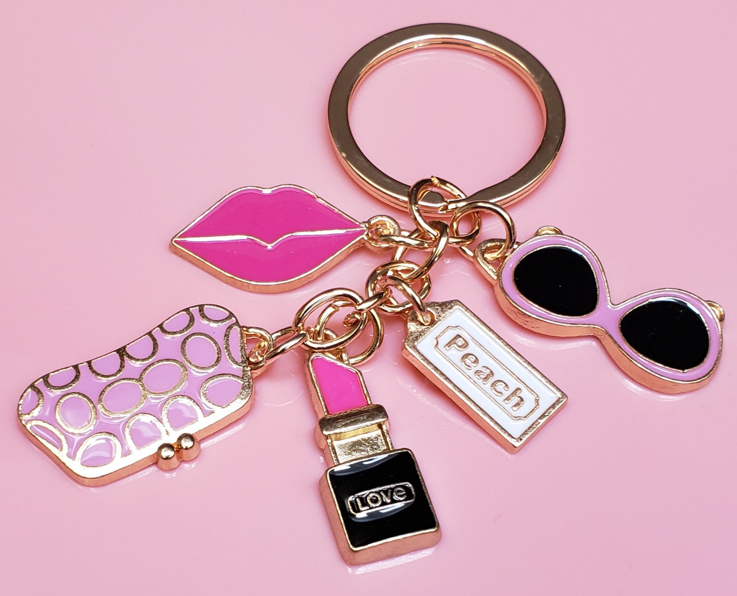 Pink Lipstick Charm Keychain
