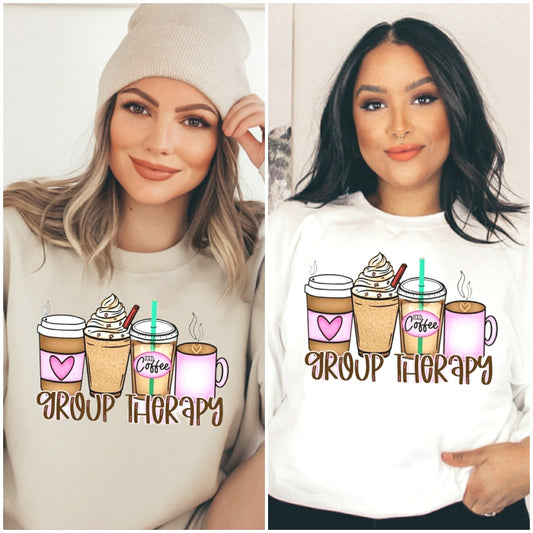 Group Therapy Coffee Style Sand or White Crewneck