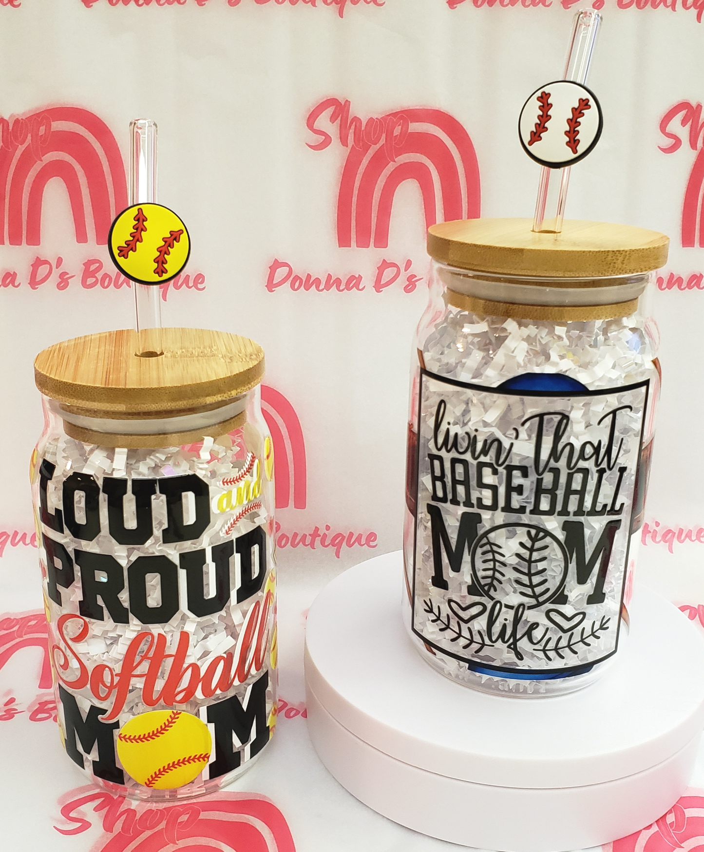 Loud Proud Softball Mom - 16oz Glass Cup