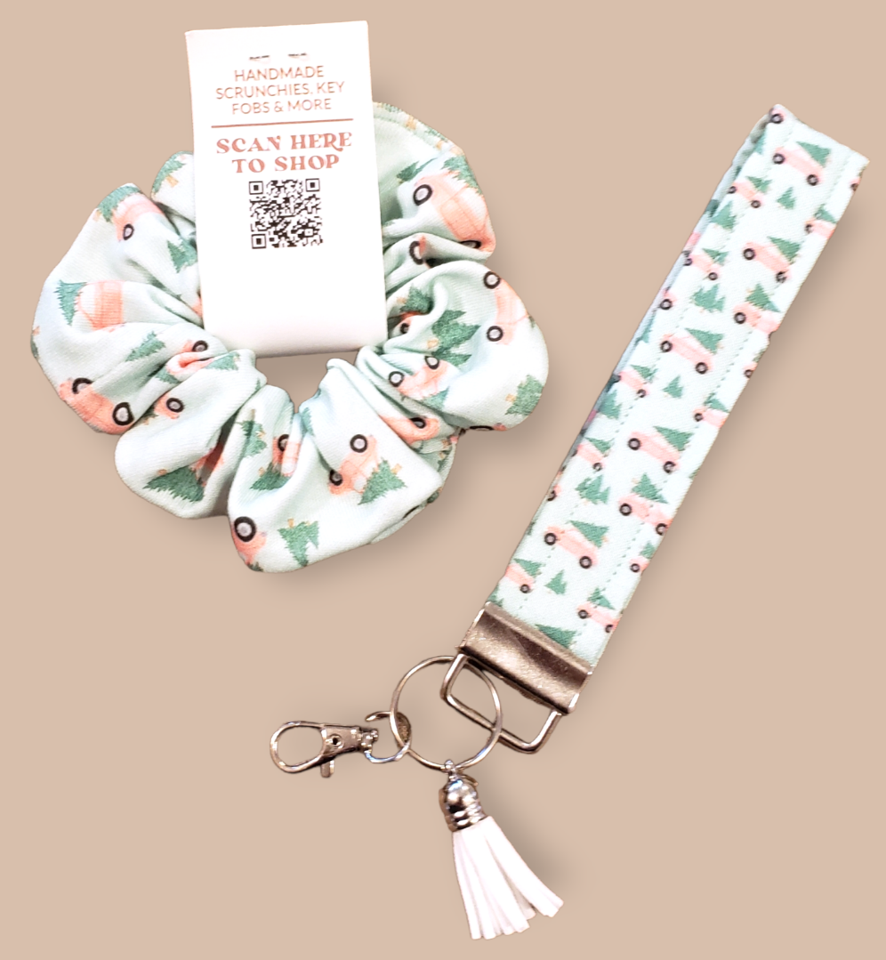 Pink Holiday Cars Scrunchie and Wristlet