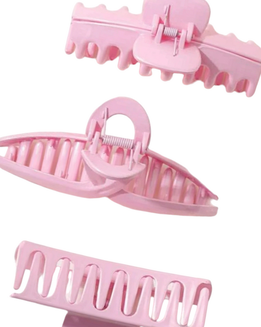 Baby Pink Hair Claw Clips - 3pc Set