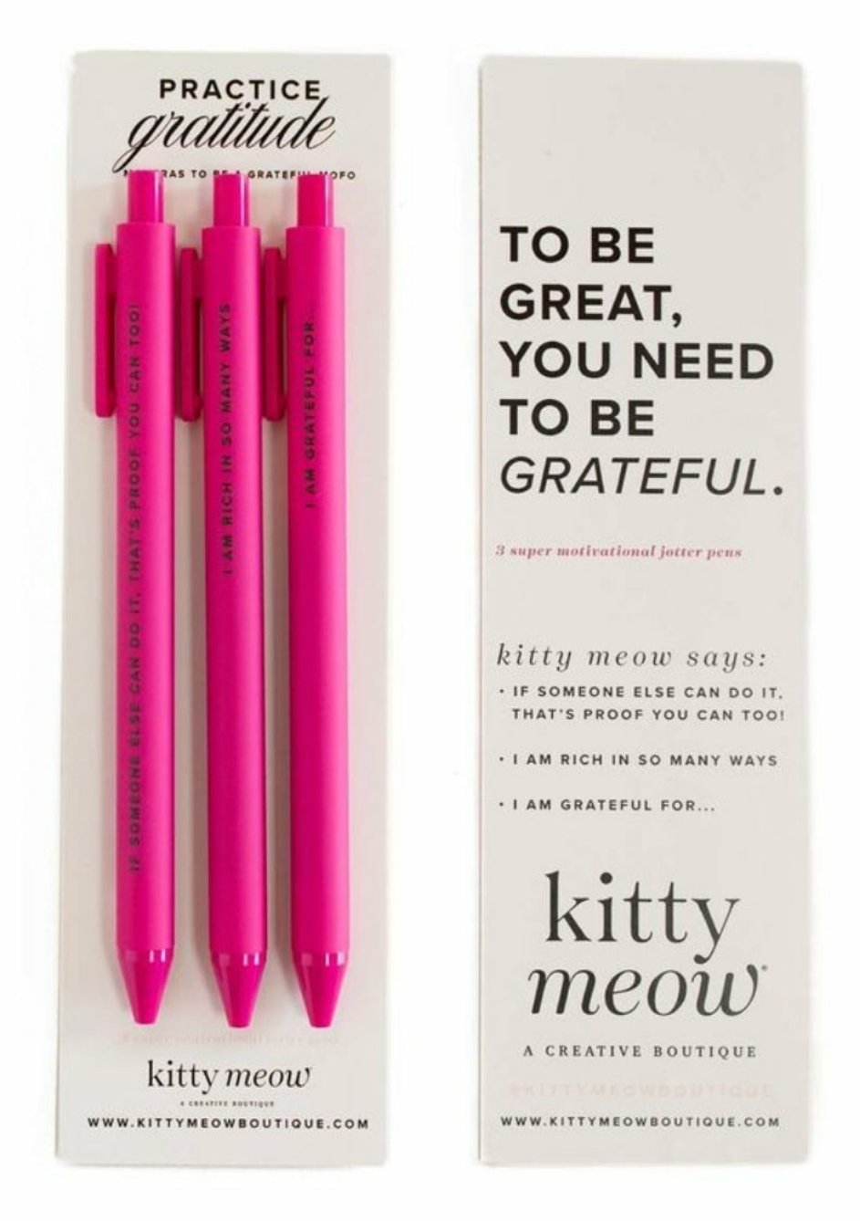 Practice Gratitude Pen Set - 3 Bright Pink Jotter Pens