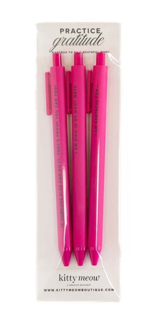 Practice Gratitude Pen Set - 3 Bright Pink Jotter Pens