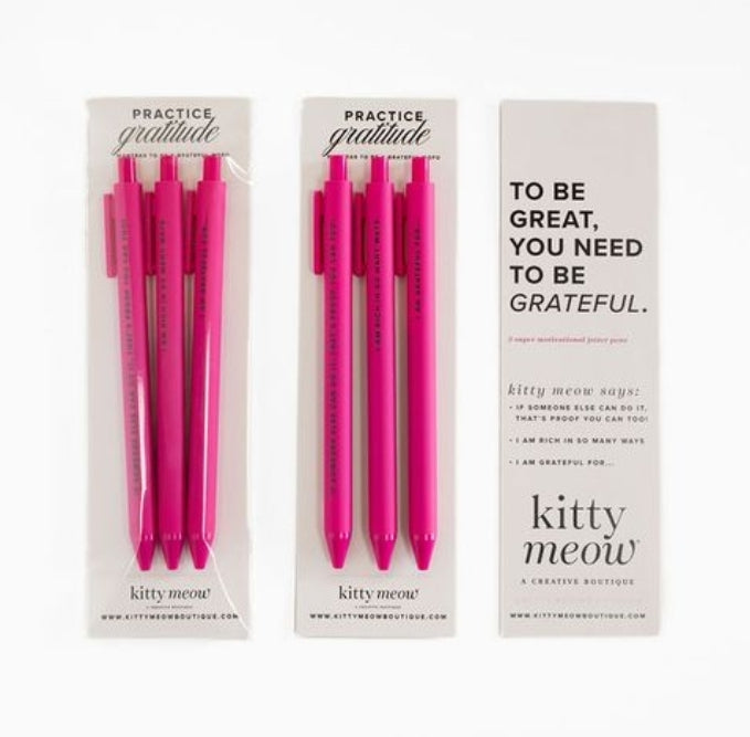 Practice Gratitude Pen Set - 3 Bright Pink Jotter Pens