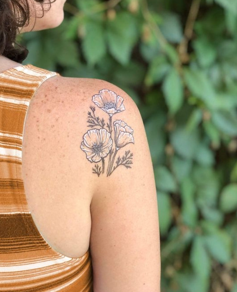 Golden Poppy Flower Temporary Tattoo