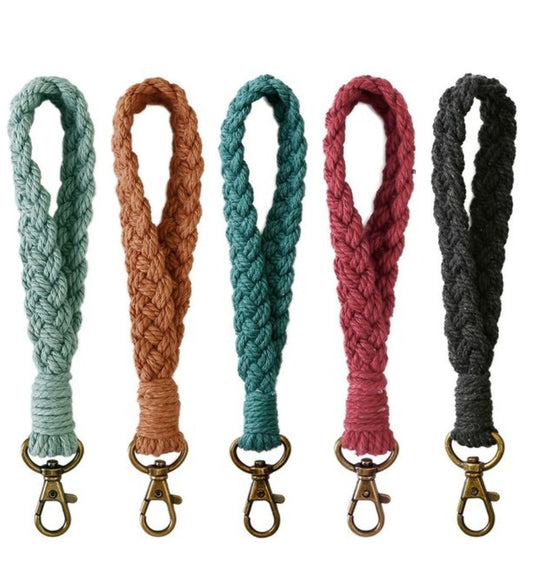 Hand woven cotton rope wristband key chain