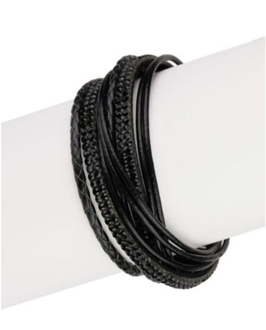 Urban Wrap Crystal Stackable PU Leather Bracelet