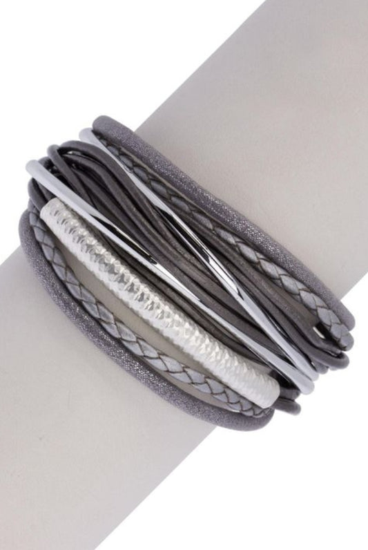Sophisticated Leather Wrap Stacked Bracelet
