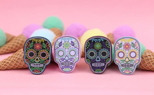 Neon Sugar Skull – Día de Muertos Enamel Pins