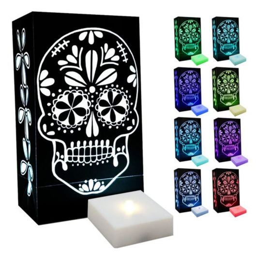 Battery Operated LED Luminaria Kit, Color Changing Sugar Skull - Set of 6