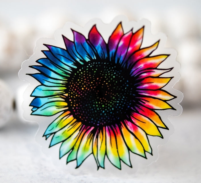 Rainbow Sunflower Clear, Vinyl Sticker, 3 in.