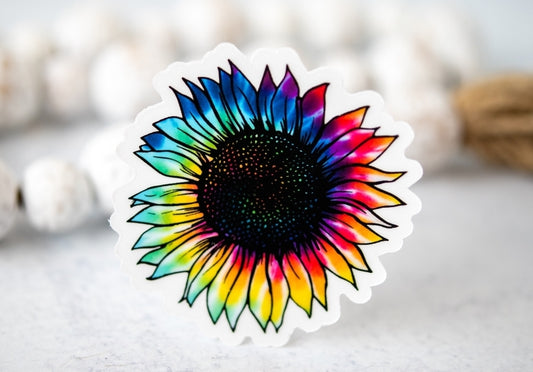 Rainbow Sunflower Clear, Vinyl Sticker, 3 in.