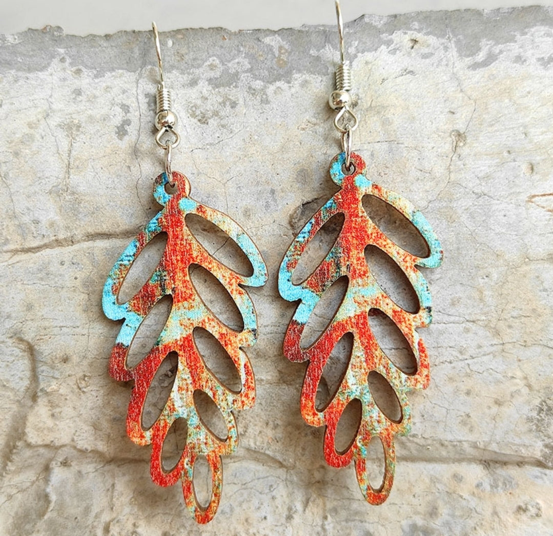 Cutout Leaf Boho Wood Earrings