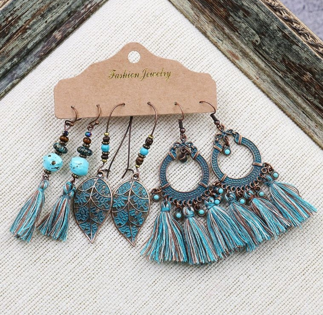 Boho Tassel Earrings 3 Pairs Set Combination