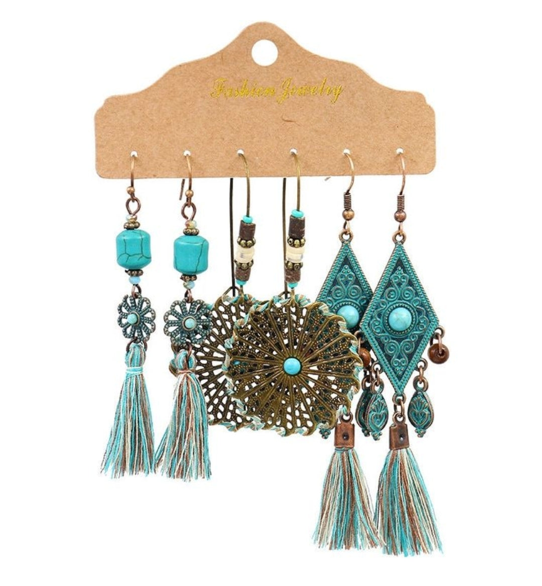 Boho Tassel Earrings 3 Pairs Set Combination