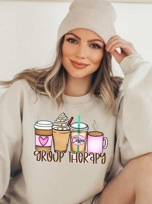 Group Therapy Coffee Style Sand or White Crewneck