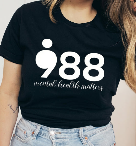 988 Mental Health Matters Puff Print Black Unisex Crewneck or Tshirt