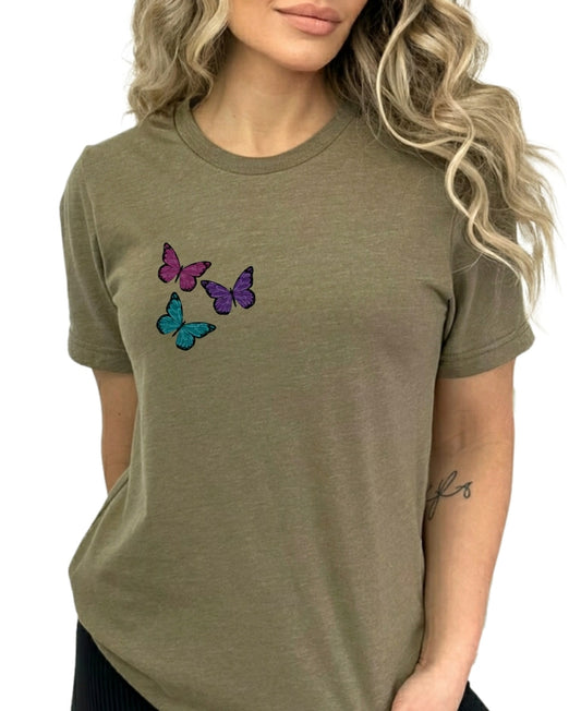 Heather Olive Butterfly Pocket Tshirt