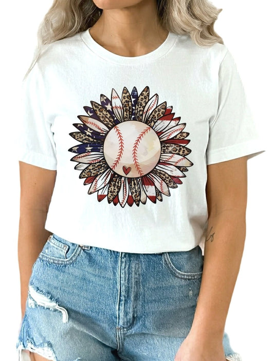 Baseball Sunflower White Unisex Tshirt