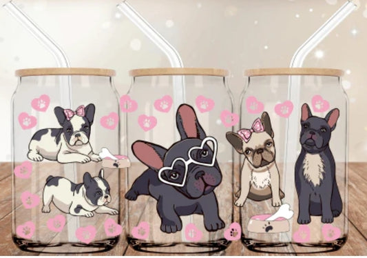 Frenchie Love 16oz Glass Cup